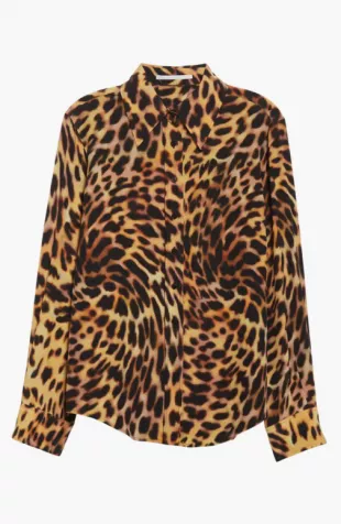 Cheetah Print Silk Button Up Blouse