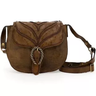 Medium Margot cross body bag in military green leather with bark decoration