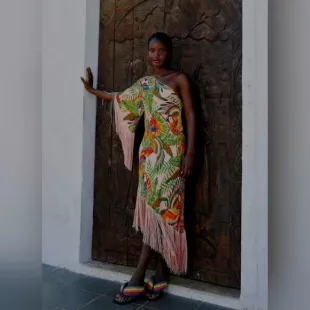 FARM Rio Macaw Leaves One-shoulder Midi Dress worn by Gaby (Jessica  Williams) as seen in Shrinking (S01E10) | Spotern