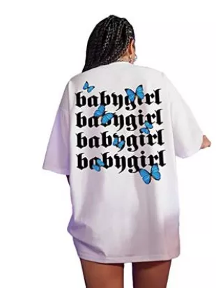Women's Oversized T Shirt Short Sleeve Letter Graphic Print Round Neck Tee Top