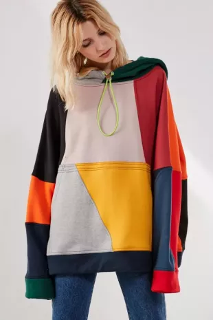 Colorblock Drawstring Hoodie Sweatshirt