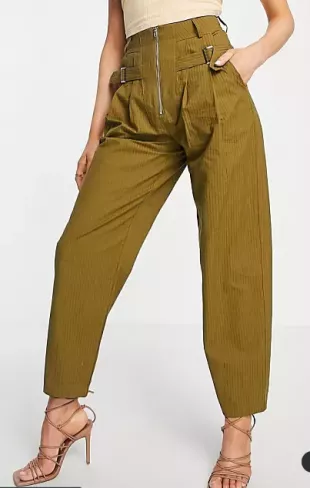 High-waist peg trousers - Khaki
