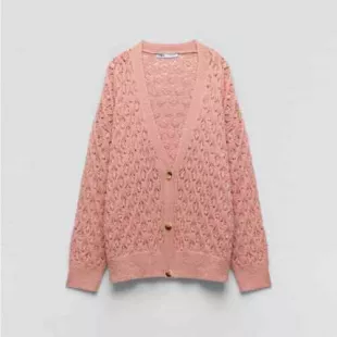 Pink Pointelle Knit Jacket