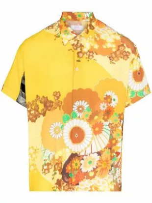 Floral Print Short Sleeve Shirt in Yellow