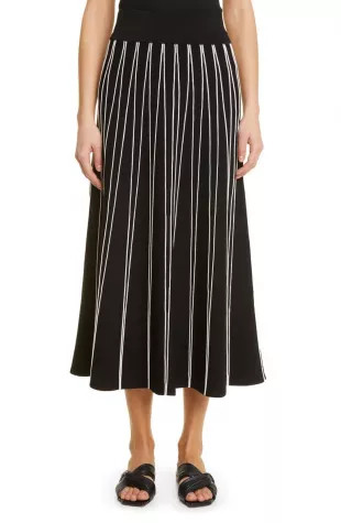 Linear Stripe Knit Midi Skirt