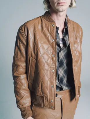 Camel Leather Quilted Bomber (Autumn / Winter 2022 Collection)