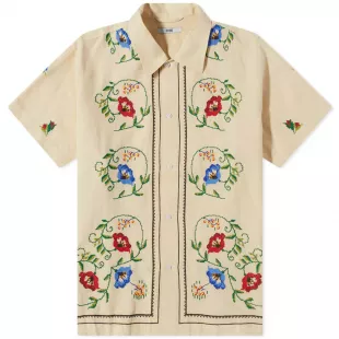 Short Sleeve Morning Glory Embroidered Shirt