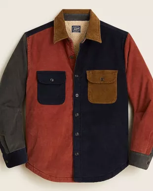 Sherpa-lined colorblock corduroy workshirt