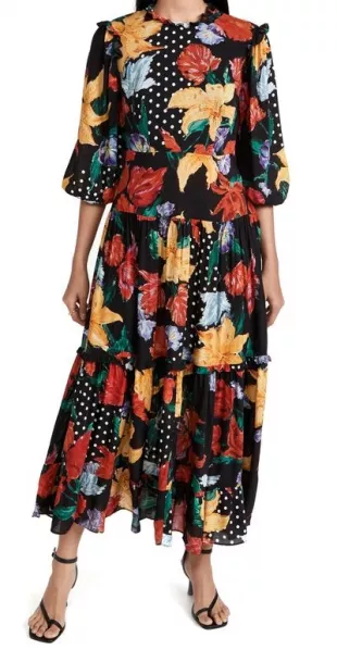 Monet Midi Dress In Spotted Lily Garden