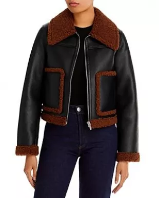Archer Vegan Leather Fleece Trim Jacket
