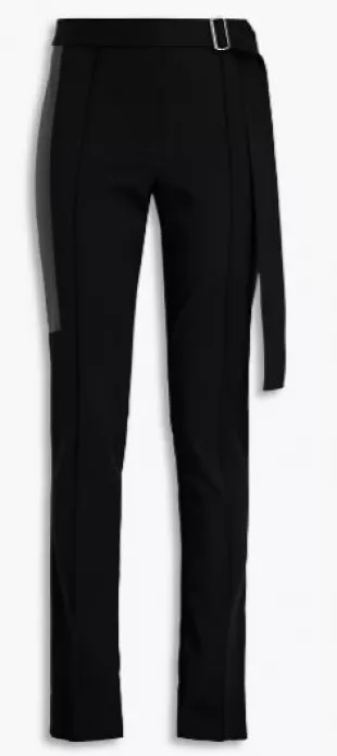 Belted Cotton-Blend Twill Skinny Pants