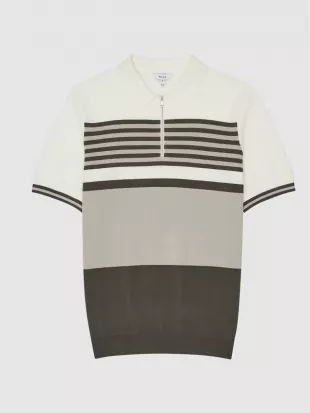 Captain Half Zip Stripe Colourblock Polo T-Shirt