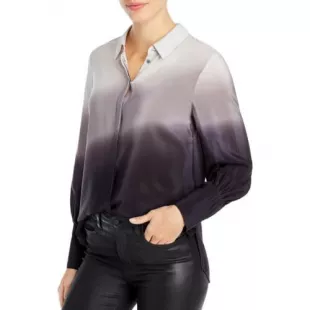 Collared Ombre Button-Down Top Shirt