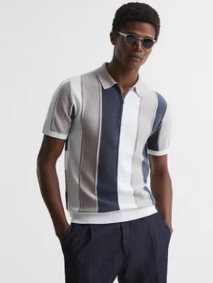 Reiss - Herard Half Zip Stripe Polo Shirt