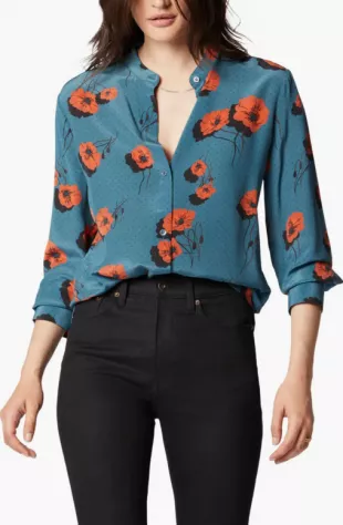Leonee Print Silk Button Up Shirt