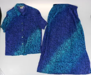 Vintage Womens Top Skirt Set 100% Rayon Size Small Blue Paisley