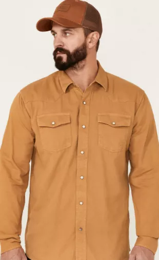 Men's Solid Tan Jurlington Retro Long Sleeve Snap Western Shirt