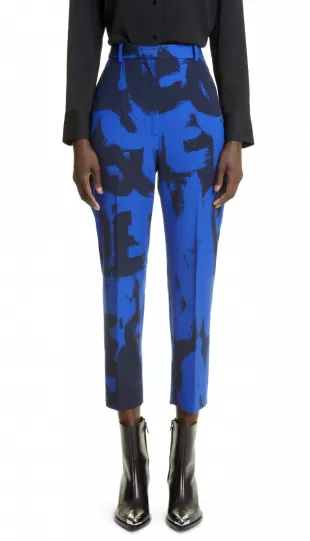 Crop Graffiti Print High Waist Wool Pants