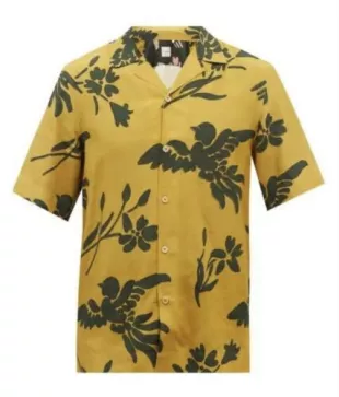 Yellow Floral Bird Print Shirt