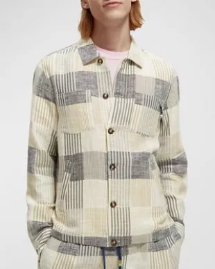 Linen-Blend Check Overshirt