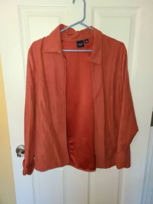 Faux Suede Lightweight Rust Orange Zip-Up Jacket