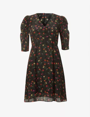 Floral-Print Dress with Gathered Shoulders