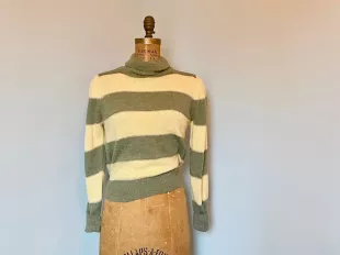 1980s Striped Turtleneck Sweater in ivory, grey, metallic, gold