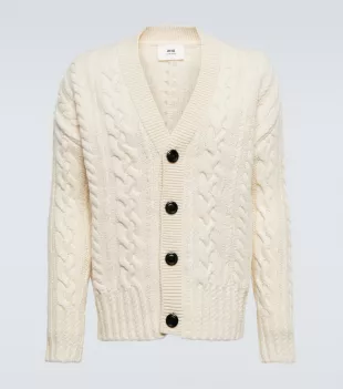 Cable-knit wool cardigan