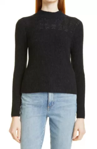 Pointelle Yoke Ribbed Sweater
