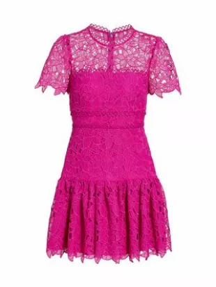 ML Monique Lhuillier - Short-Sleeve Floral Lace Minidress