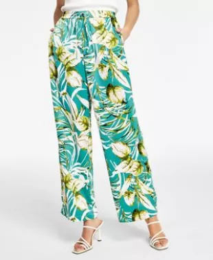 Palm Print Satin Pants