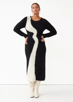 Patterned Wool Midi Dress