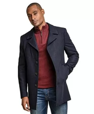 Pardessus en tweed de laine décontracté pour hommes coupe ajustée veste Bleu marine vêtement d'extérieur classique taille de poitrine 46