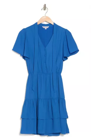 Short Sleeve Tie Midi Pleated Dress