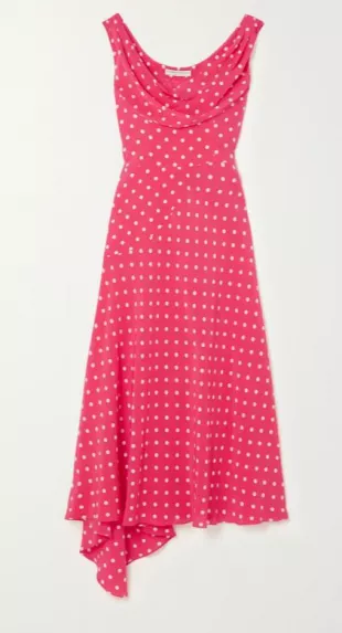 Asymmetric Polka-dot Silk Crepe de Chine Midi Dress