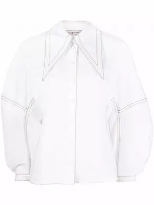 Poplin Bow Topstitch Blouse