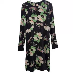 Marni - Silk Black Floral Print Long Sleeve Midi Dress