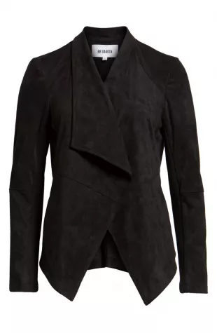 Wade Drape Front Faux Suede Jacket in Cherry Wood