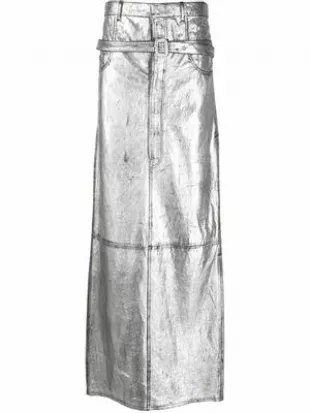 metallic paperbag-waist maxi skirt - Silver