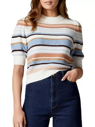 ever new - Clara Puff-Sleeve Striped Knit Top