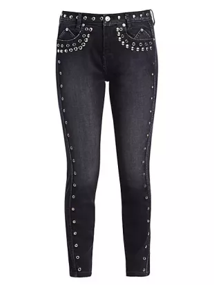 The 7-Pocket High-Rise Stilleto Studded Ankle Jeans in Luminary