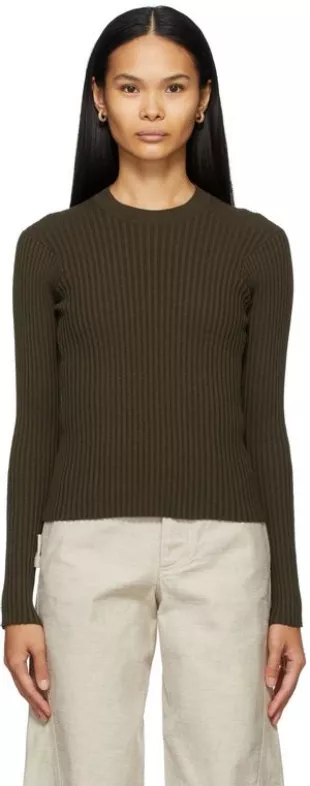 Khaki Rib Crewneck Sweater