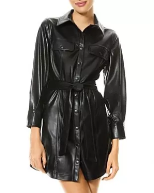 Alice and Olivia - Miranda Vegan Leather Shirt Dress