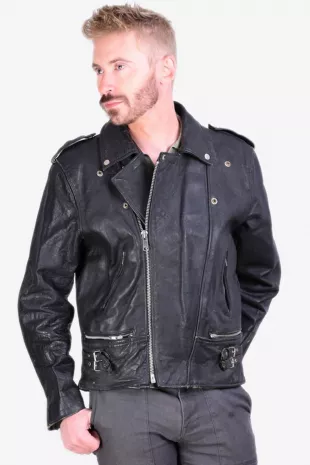 Unbranded - Vintage Black Leather Perfecto Biker Jacket