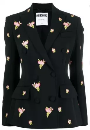 Floral Embroidery Double-breasted Blazer