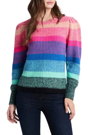 Vince Camuto - Colorblock Stripe Cotton Blend Sweater