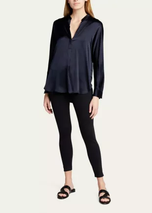 Silk Band-Collar Blouse