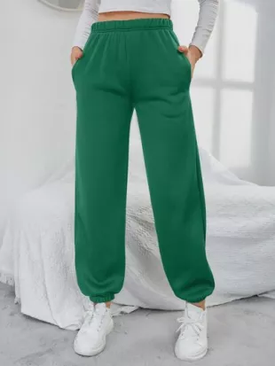 SHEIN EZwear Pantalon de survêtement unicolore à taille élastique à poche