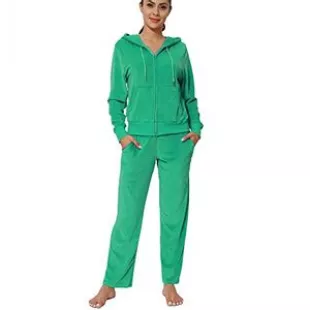 Jogging Sweat Suits for Women Sweatsuits Set 2 Piece Outfits Zip Hoodie Sweatshirt & Jogger Pants Velvet Velour Tracksuit Womens Joggers with Pockets(Green 05, 3XL)