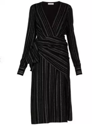 Sade Metallic-Striped Silk-Blend Crepe Wrap Dress
